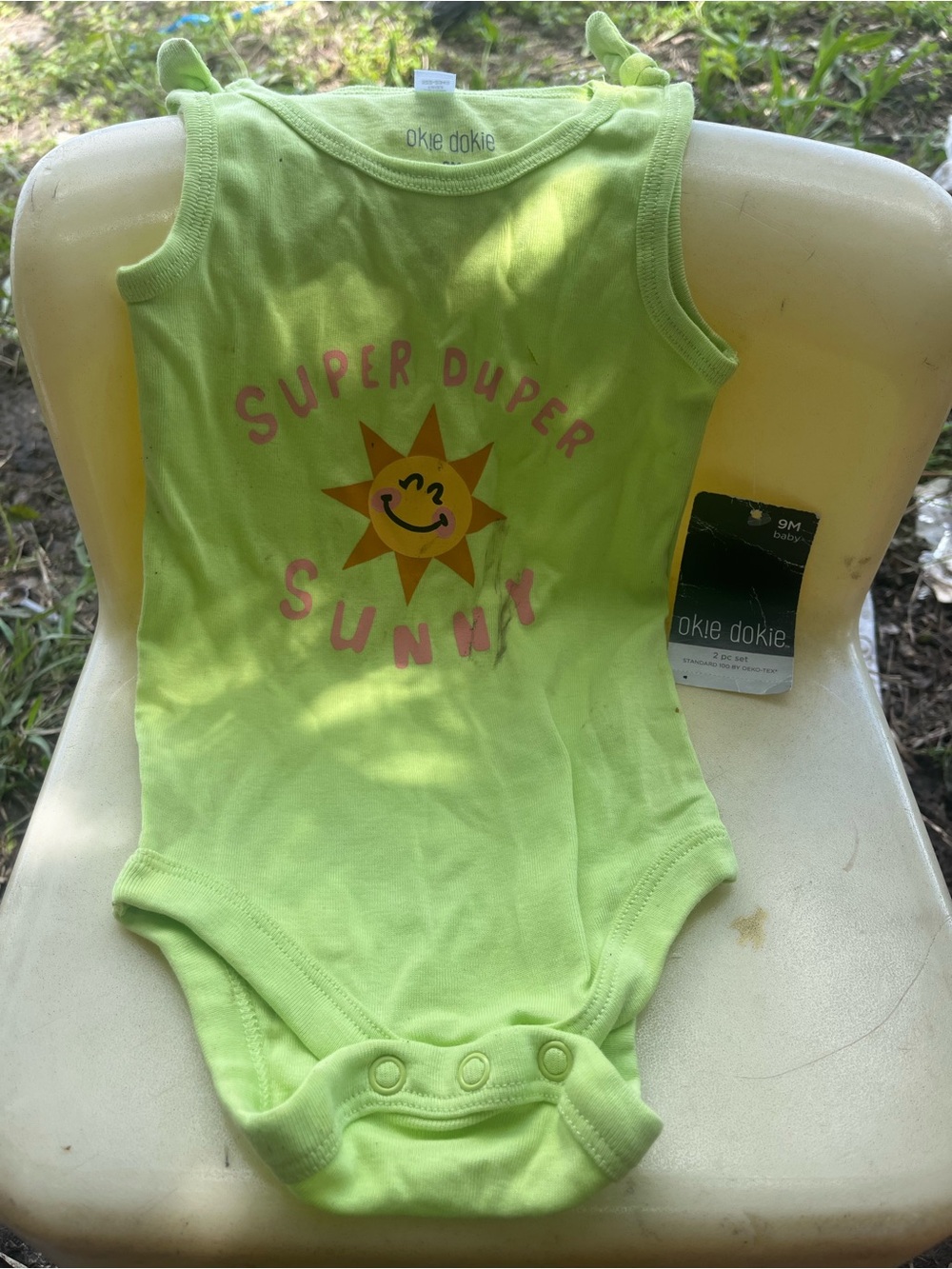okie dokie Lime Green Tank One-Piece with Sunny Sun Graphic